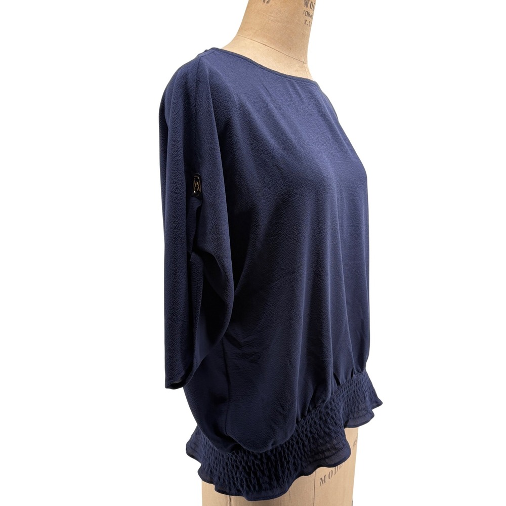 Michael Kors Womens True Navy Smocked Hem Dolman Sleeve Blouse QS3408UC5J XL NWT - Picture 3 of 9